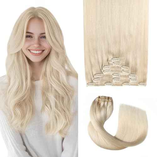 Pro2.0 Clip in Hair Extensions Real Human Hair 22inch 7pcs #60 Platinum Blonde Remy Real Hair Extensions Clip in Human Hair 120g Thick Double Weft for Women£¨#60-22inch£©