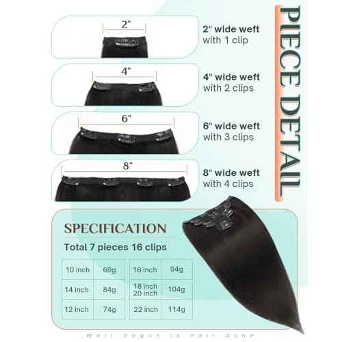 Benehair Clip in Hair Extensions Real Human Hair 22inch Double Weft Natural Black Hair Extensions Clip in Human Hair Invisible Lace Weft Straight Hair Extensions Clip ins 7pcs with 16 Clips 130g #1B
