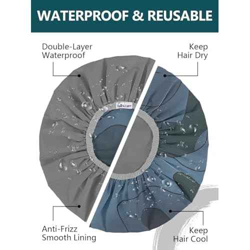 Years calm Men Shower Cap Reusable Waterproof, Dual-Layer Design, Double-Sided Use,Protects Hair in Shower, Spa, Travel & Cooking, Adjustable Elastic for Comfortable Fit (Blue Disguise, One Size)