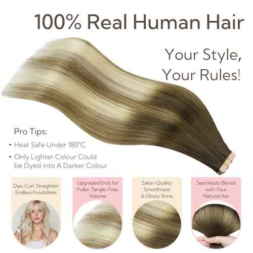HOTBANANA Tape in Hair Extensions, 22 Inch 20pcs 50g Ombre Walnut Brown to Ash Brown and Bleach Tape in Real Remy Human Hair Extensions Straight