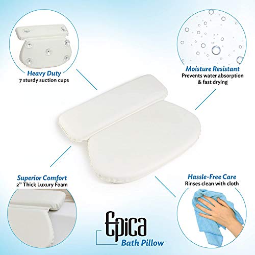 Epica Bath Pillow | Luxury Bathroom Accessories for Women & Men, Bathtub Decor, Bath Essentials | Non-Slip Waterproof Pillow with Strong Suction Cups, Hot Tub Neck Support, Bathtub Spa Pillow, Oval