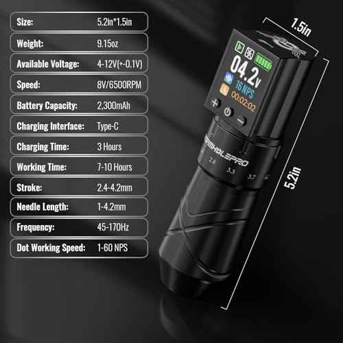 WORMHOLE PRO Tattoo Gun Auriga Tattoo Kit with Coreless Motor, 2,300 mAh Capacity Battery, 5 Adjustable Stroke, Normal/Jump-Start/Dot Working Mode, Wireless Tattoo Machine Kit for Artists