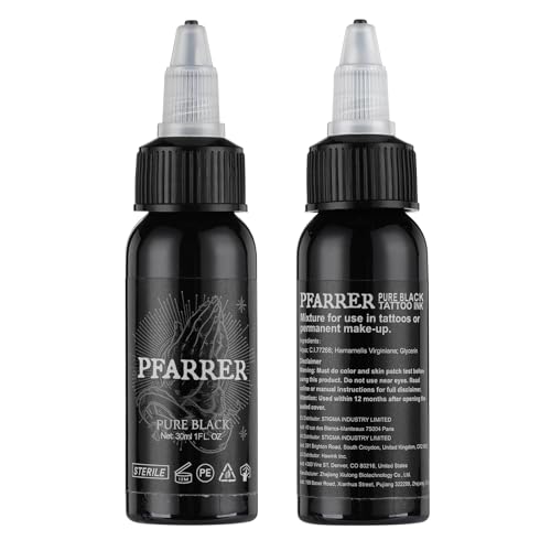 PFARRER Tattoo Black Ink 1oz(30ml) Vegan-Friendly USA Standard Pigment Tattoo Supplies Pure Black TI7003-30-001