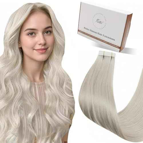 Tape in Hair Extensions Human Hair Blonde Tape ins Extension Invisible Platinum Blonde 22 Inch 20pcs 50g
