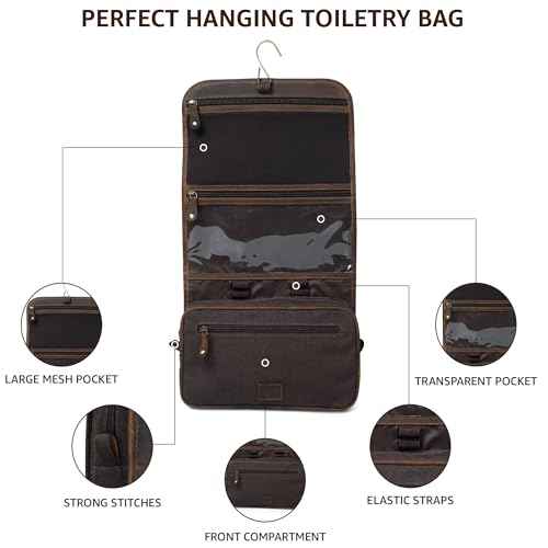 LEATHER VILLAGE Hanging Leather Toiletry Bag for Men & Women, Handcrafted Vintage Cosmetic & Shaving Organizer Travel Dopp Kit Shower Bag - Brown