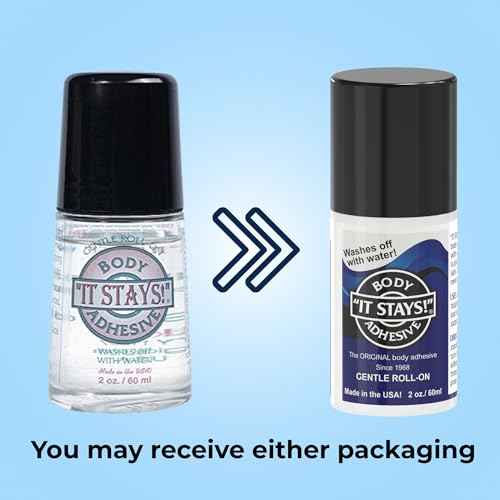 ABSOLUTE SUPPORT It Stays! Roll-On Body Fixative Glue 2 oz Adhesive - Made in USA - 3 Bottle Value Pack