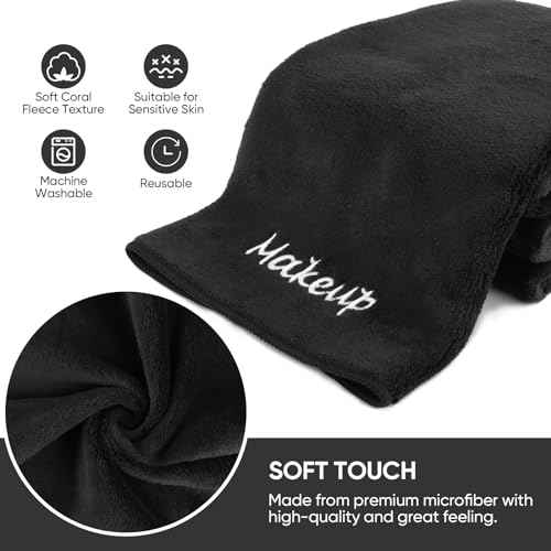 Makeup Remover Cloth, 48 Pack Black Facial Wash Cloths, Soft Coral Fleece Microfiber Towel for Face, Hand, and Bathroom(13" x 13")