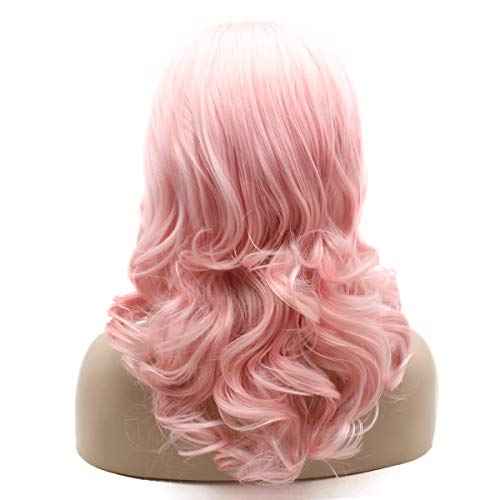 Lushy Pink Wavy Synthetic Wig, 16inch, Heat Resistant, Heavy Density, Lace Front