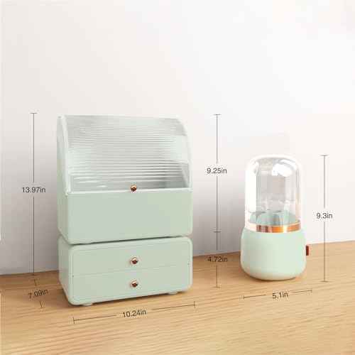 Large Makeup Organizer with Brush Holder, Makeup and Skincare Organizer for Vanity, Cosmetics Skincare Organizers with Lid and Drawers for Countertop, Bathroom, Dresser, Ideal Gifts for Women