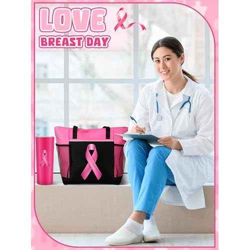 Paterr 2 Pack Breast Cancer Awareness Gifts Chemo Bags and Totes Chemo Care Package for Women Breast Cancer Accessories(Stylish Pink,Breast Cancer)