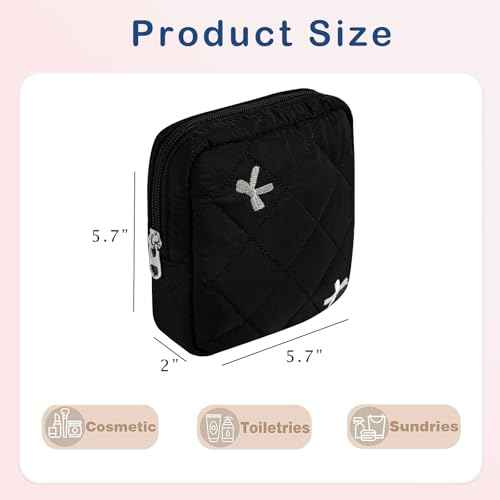 Small Quilted Cosmetic Pouch for Purse, Mini Cotton Makeup Bag with Compartments, Cute Zipper Lipstick Holder for Women (08Black Bow)
