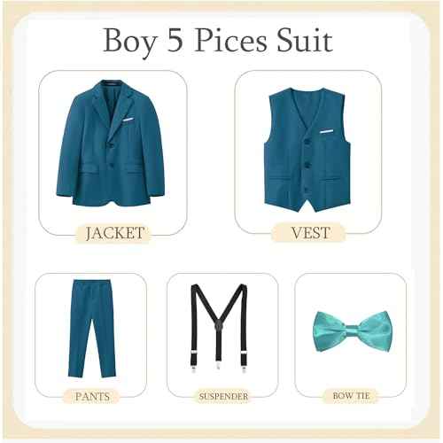 MAGE MALE Boys Multiple Colour Formal Dress Suits 5 Piece Slim Fit Dresswear Suit Set with Kids Suspenders