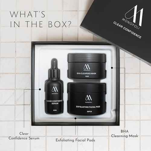 Monopoli Skin Clear Confidence Kit | Acne Serum, Exfoliating Face Pads & BHA Clearing Mask | Daily Skin Care Routine Perfect for Women and Men | Essentials for Women & Teens