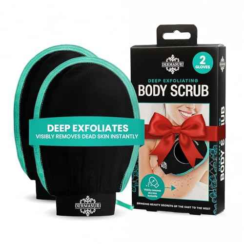 Dermasuri - Deep Exfoliating Glove - Polishing Mitt Body Scrubber - Korean Skin Cleaner Exfoliator - Dead Skin Buffing Treatment - Gifts for Women & Men - Keratosis Pilaris Scrub Remover - (2 Pack)