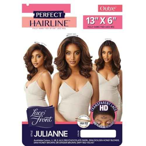 Outre LACEFRONT PERFECT HAIR LINE Glamorous Wavy Fully Hand-Tied 13¡±x 6¡± Frontal HD Baby Hair Transparent Lace Easy-to-Style Heat Friendly - JULIANNE (DR2/CHOSWI)