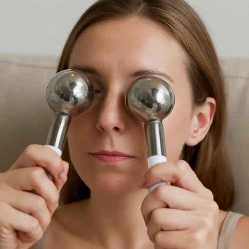 Ice Roller for Face Ice Globes Eye Massager Facial Roller Tools Stainless Steel Cryo Globes Long-Lasting Cold Therapy for Eyes, Hot Flashes, Body Skin Care for Puffiness, Wrinkles
