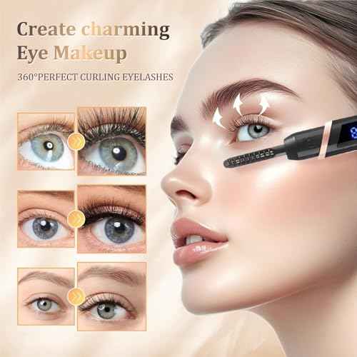 Heated Eyelash Curler for Women - Rechargeable Electric Eyelash Curler with 4 Heat Settings,Long-Lasting Curling Tool Includes Eyelash Brush,LED Display,Best for Women's Makeup (Black)