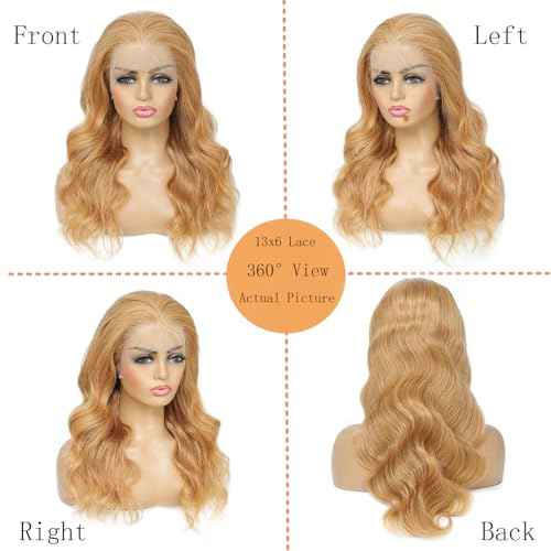 Honey Blonde Lace Front Wig 13x6 HD Lace Front Wigs Human Hair Pre Plucked 27# Blonde Body Wave Lace Wig 180 Density Colored Glueless Frontal Wigs For Black Women Human Hair 13x6 24 Inch