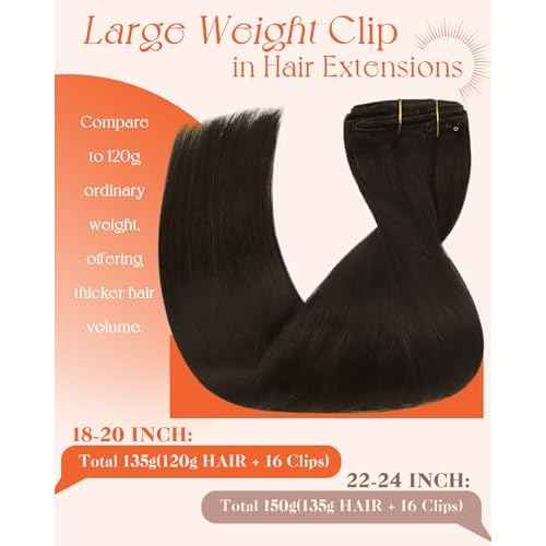 Sunny Hair Clip in Hair Extensions Straight Human Hair Clip in Extensions Remy Clip in Hair Extensions Real Human Hair Extensions Clip ins Full Head Dark Brown Color 2 18inch
