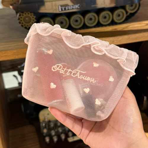 Cute Makeup Bag Y2k Cosmetic Bag for Purse Coquette Aesthetic Make Up Bag Bow Aesthetic Bag (Pink)