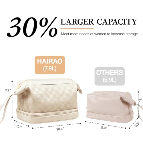 Hairao Large Makeup Bag, Double Layer Makeup Bag Organizer, Toiletry Bag For Women, Cosmetic Travel Bag, Leather Makeup Bag, Portable Toiletry Bag, Waterproof Roomy Bag For Women And Girls