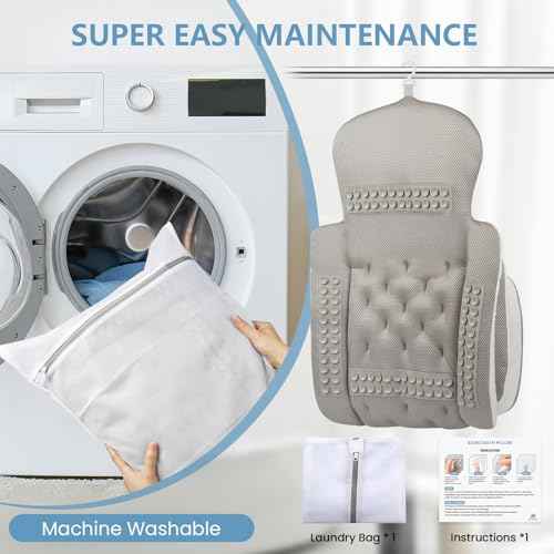Full Body Bath Pillow, Luxury Bath Cushion with 192 Suction Cups, Bath Pillows for Tub for Head and Neck Support, with Laundry Bag White, 63" x 16"