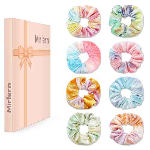 Velvet Scrunchies with Zippers Pocket, 8 Pcs Tie Dye Soft Hair Ties, Hidden Pocket Hair Scrunchies Accessories for Women Girls, Soft Ponytail Holder Secret Compartment Items (Rainbow Colors)