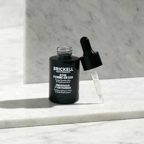 Brickell Men's Anti Aging Hyaluronic Acid Serum for Face, Day Face Serum for Men, Natural & Organic Facial Serum With Protein Peptides to Restore Collagen and Firmness, 1 Ounce, Unscented