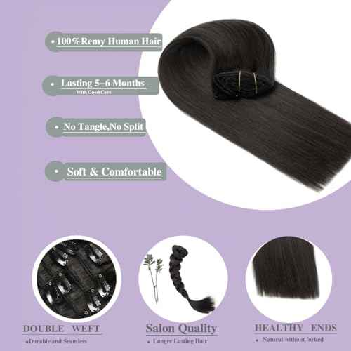 Clip in Hair Extensions Real Human Hair,22 Inch 7Pcs 120g Seamless Human hair Clip in Extensions for Women Invisible Straight 1B Natural Black Hair Extensions Clip ins Double Weft