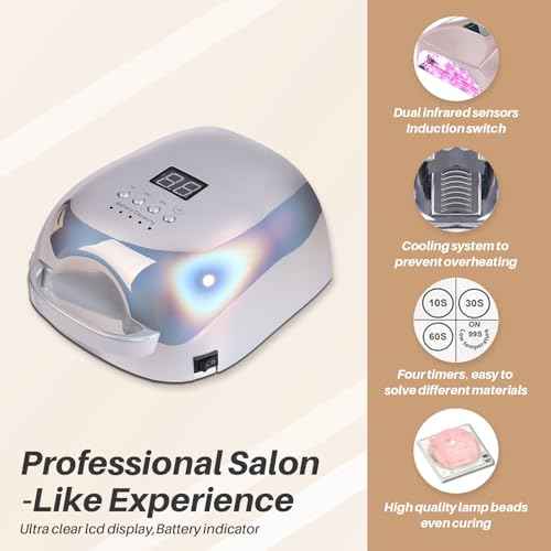 52 Beads Professional Nail Lamp,Cordless LED UV Light for Gel Nails,Electroplated Mirror-Finish Inner Wall and Base Plate,Rechargeable 18000 mAh Battery,84W High Power (Holographic Silver)?