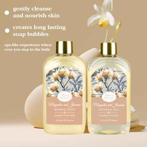 Home Spa Gift Basket, Bath Spa Kit for Women, with Body Lotion, Shower Gel, Bubble Bath, Body Scrub, Bath Salt, Bath Bomb, Bath Gift Set for Mother, Wife Her, with Magnolia and Jasmine Scent