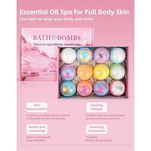 Natural Handmade Bath Bombs Salt Balls Gift Set, 12 PCS with Sea Salt & Shea Butter, Moisturizing Dry Skin, Stress Relief, Bubble Bath, Perfect Care Relaxing Spa Gifts for Women, Men & Kids