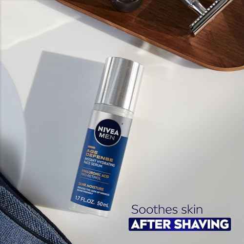 NIVEA MEN Age Defense Instant Hydrating Face Serum for Dry Skin, With Pro-Retinol and Hyaluronic Acid, Facial Serum Helps Reduce Look of Fine Lines and Wrinkles, 1.7 Fl Oz Bottle