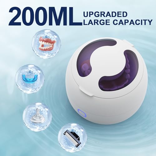 2025 Ultrasonic Retainer Cleaner Machine ? 45kHz Retainer Cleaner for Night Guards, Mouth Guards, Dentures ? 24W Dental Ultrasonic Cleaner with 4 Modes, 200ML ? Great Gift for Braces Users