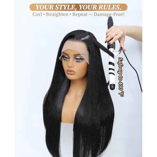 Latasha 13x6 Synthetic Lace Front Wig for Black Women Straight HD Lace Frontal Wigs Pre Plucked Wear and Go Glueless Wigs for White Women 28 inch Long Black Wig (Off Black 1B)
