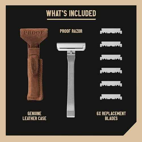 Proof Single Blade Razor for Men Pivoting Head Made in USA - CNC Machined Aluminum Easy Blade Replacement - Includes Genuine Leather Travel Case and Safety Razor Blades