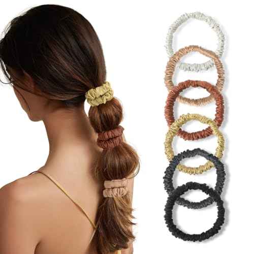 6PCS Silk Hair Ties, 100% Mulberry Silk Scrunchies for Hair, Elastic Ponytail Holders No Damage, Scrunchies for Women Girls