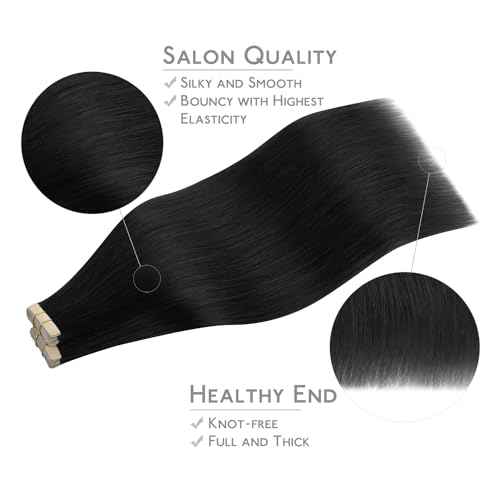 WENNALIFE Tape in Hair Extensions Human Hair, 40pcs 100g 20 inch Jet Black Hair Extensions Real Human Hair Straight Tape in Extensions Invisible Human Hair Extensions Reusable Real Hair Extensions
