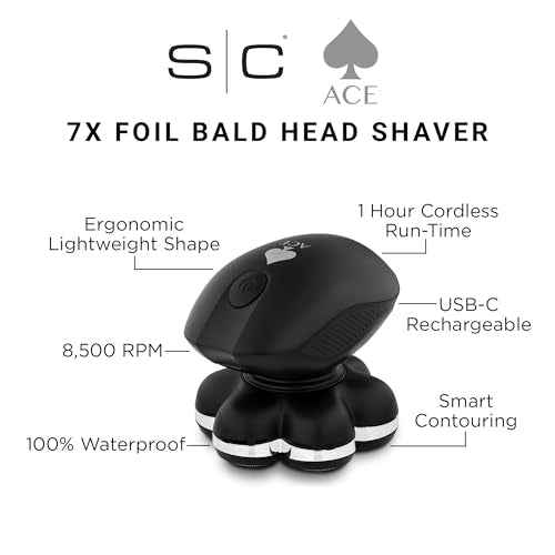 StyleCraft Ace 7X Rotary Bald Head Shaver ? Cordless Electric Razor for Men, Ultra-Close Foil Shaver, USB Rechargeable