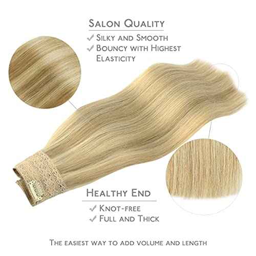WENNALIFE (Increase 50% Lifespan) Real Human Hair 18 inch 95g Light Blonde Highlighted Golden Blonde Remy Invisible Transparent Wire Fish Line Hair Extensions