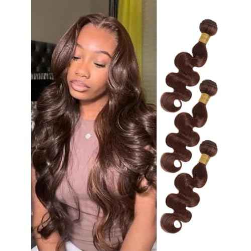 Chocolate Brown 3 Bundles Human Hair Body Wave, Soft Glossy 12A 100% Unprocessed Remy Virgin Hair Colored #4 Medium Dark Brown Bundle Wavy Classy Sew In Weaves Extension (3 Pcs, 14/16/18 IN)