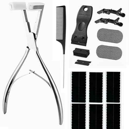 Tape in Hair Extension Tools Kit, Professional Flat Surface Stainless Steel Tape in Hair Extensions Sealing Clamp Plier,Tape Remover Scraper Tool,Hair Clips, Hair Extensions Styling Tools(Silvery Set)