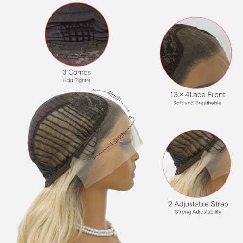 Ash Gray Wavy Synthetic Wig 3 Tone Ombre Grey 13¡¿4 Lace Front Wigs Heat Resistant Fiber Wig for Women 24 Inches 150 Density