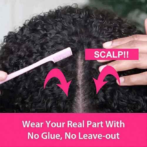 V Part Wig Human Hair Afro Kinky Curly Wig No Leave Out Brazilian Human Hair Wig For Black Women Beginner Friendly 200% Density Upgrade U Part Kinky Curly Wigs 18Inch