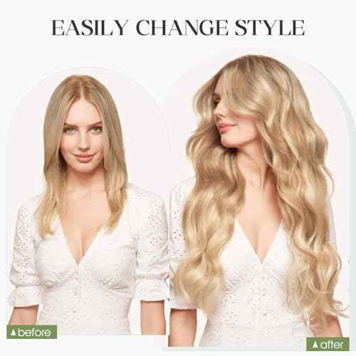 Halo Hair Extensions Real Human Hair Invisible Wire Extensions with Transparent Fish Line Adjustable Size Golden Brown & Bleach Blonde 22 inch
