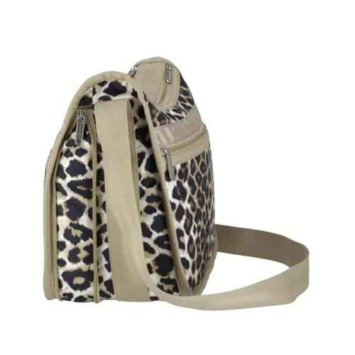 LeSportsac Flaxen Leopard Deluxe Everyday Crossbody Bag + Cosmetic Bag, Style 7507/Color U299, Fashion Trending Modern Abstract Interpretative Leopard Design in Cocoa, Palomino & Sleek Black