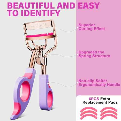 Eye Lash Curler with 6 Replacement Pads, Whalrace Eyelash Curlers Superior Curling Effect, Beautiful and Easy to Identify, Christmas Gifts for Her -Rose Gold Purple Red