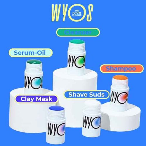 WYOS Face Cleanser- Gentle Glycerin Formula Cleanses Skin Without Striping, Caffeine Energizes Skin, Derm Tested for Sensitive Skin, Travel Cleanser, Solid Stick, Leak Free, 3 Pack