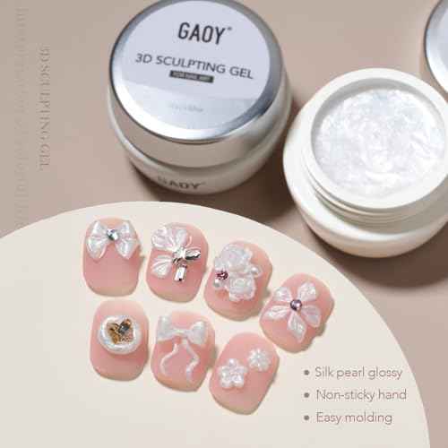 GAOY Pearl 3D Sculpting Gel for Nail Art, 15g Solid Nail Gel Non-Sticky Hard for Carving Molding and Building, Pearlescent White