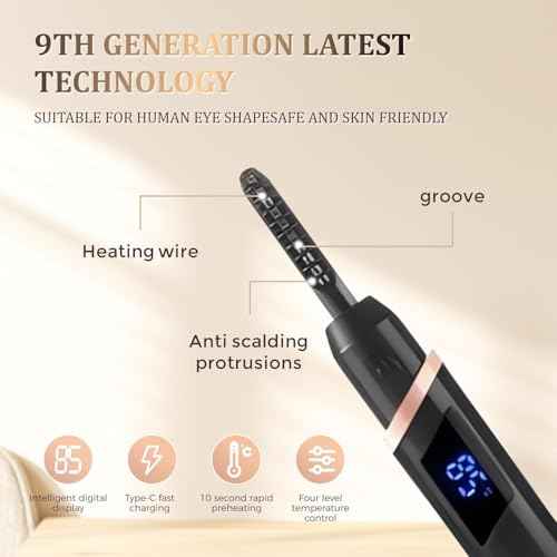 Heated Eyelash Curler for Women - Rechargeable Electric Eyelash Curler with 4 Heat Settings,Long-Lasting Curling Tool Includes Eyelash Brush,LED Display,Best for Women's Makeup (Black)